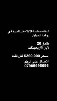 شقة مساحة 170 متر للييع في بوابة العراق طابق 20 لأين الأربعينات السعر ...
