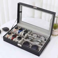 منظم ساعات ونظارات • ٩ أقسام • غطاء زجاجي شفاف