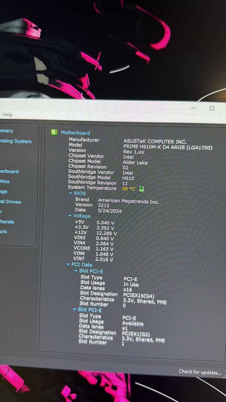 السلام عليكم
كيس مستخدم نضيف كلش 
I5 13400F
RTX 4060 TI 
Asus prime H610M-K
16 GB DDR4
Deepcool le720 360mm
m.2 1TB
PSU 650W 
مكاني بغداد سعر 1200 
***********
