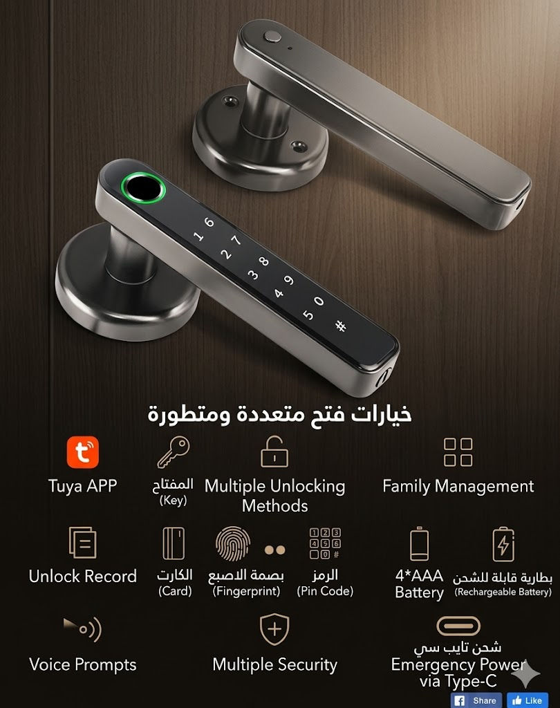 🔐 اقفال ذكية لجميع الابواب –  أمانك بأحدث التقنيات!
.
تعبت من المفاتيح التقليدية؟ 😴
هسه تگدر تفتح بابك بأكثر من طريقة وبكل سهولة 👇
.
✨فتح ببصمة الوجه
✨ فتح بكف اليد
✨ فتح ببصمة الإصبع
✨ فتح بالريموت كنترول
✨ فتح بالكارت الذكي
✨ فتح بالرمز السري
✨ تحكم كامل عن طريق الموبايل
✨ فتح بالمفتاح التقليدي

🔋 يعمل علىبطاريات ليثيوم او  4 بطاريات قلم  
🔌 شحن طوارئ Type-C
🚪 تصميم أنيق مناسب للأبواب الزجاجية
🛡️ أمان عالي + سهولة استخدام
.
💡 مناسب للبيوت، المكاتب، المحلات، والشركات
.
🔥 عرض محدود – الكمية محدودة

📩 راسلنا الآن للحجز والاستفسار : 0776 367 0126
.
.
.
#قفل_ذكي #اقفال_ذكية #امن #حماية #منزل_ذكي #سمارت_هوم #SmartLock #SmartHome
#ابواب_زجاجية #حماية_المنزل #تقنية #الكترونيات #العراق #بغداد #النجف #البصرة
