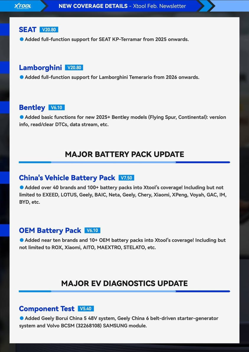 🚗 تحديث كبير لشهر فبراير لجهاز الفحص مالك!
تغطية أكثر لماركات مطلوبة مثل: 🔧 فولكس فاجن وأودي
⚡ سيارات كهربائية مثل كاديلاك ليريك وغيرها
🔋 توسيع فحص بطاريات (Battery Pack)
هذا يعني سيارات أكثر تكدر تفحصها بالمحل مالك.

👇 سؤال سريع للفنيين: شنو أكثر سيارة دا تسبب لكم صداع بالفحص هالفترة؟
#حياة_الميكانيكي #تصليح_سيارات #فحص_السيارات #فحص_السيارات_الكهربائية #فنيين_أمريكا #عدة_الورش #xtool #برمجة #تصليح_السيارات


**إذا كنت صاحب هذا الإعلان وتريد حذفه لأي سبب، رجاءا أرسل رسالة إلى الدعم الفني**