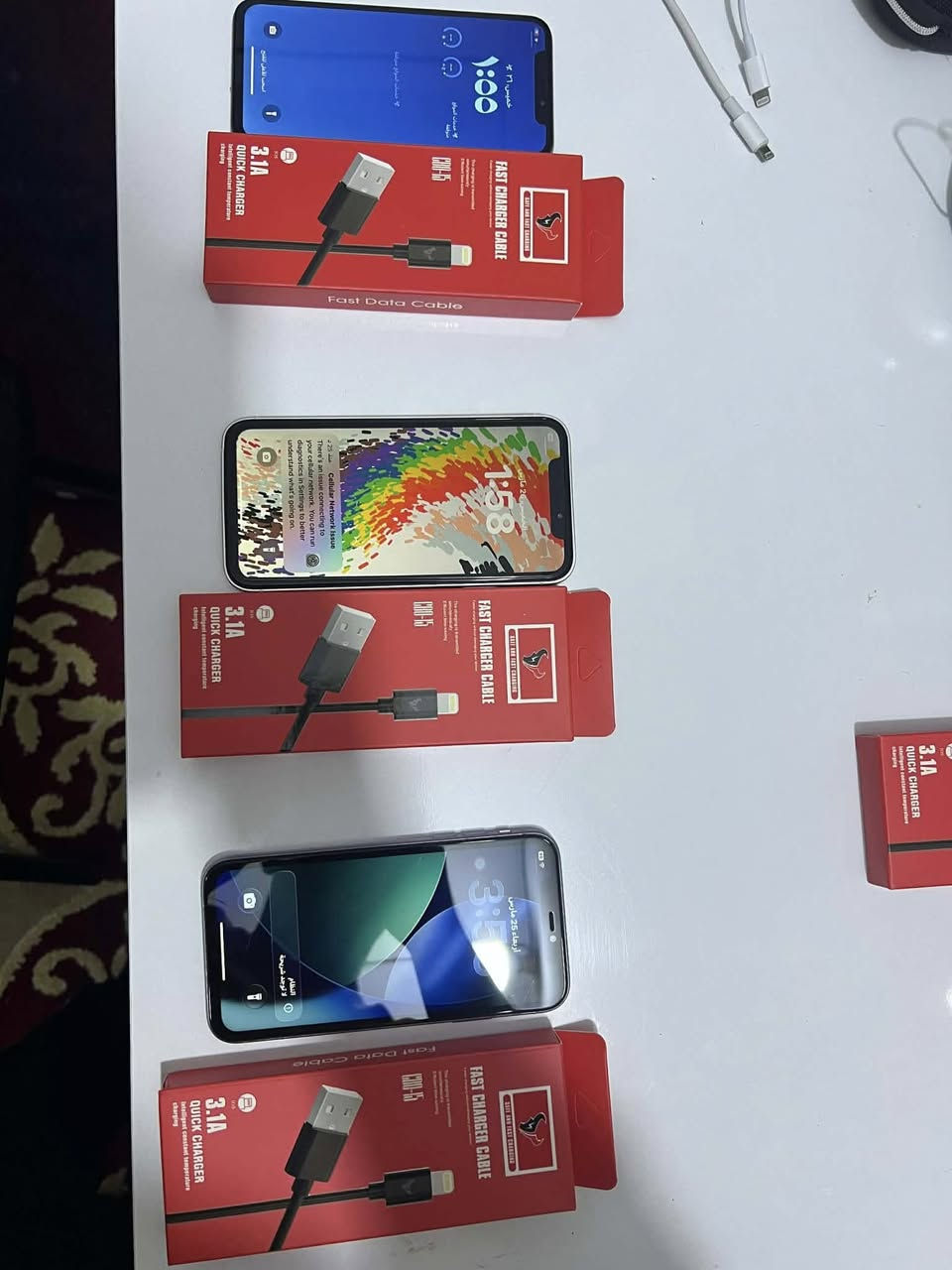 السلام عليكم 💙
ايفون عدد 3
كلهن سيمكارت ما يشتغل
وكلهن مستبدل بطارية وبيها صرف 
وكل واحد مصور فيديو تجي ماسنجر ادزلك ياهن او اي واحد تريد 

1/ ايفون 11 مستبدل بطارية تقرة 81% وبصمه الوجه ما تشتغل كامرة شغاله مفتوح تخطي وذاكرة 128
السعر مع التوصيل 115 الف ثابت ✅

2/ ايفون Xr محور 16 مستبدل بطارية تقرة 100% بصمه شغاله الجهاز الخلوي بي مشكله الكامرة شغاله وذاكرة 64
السعر مع التوصيل 95 الف ثابت ✅

3/ ايفون X عادي مستبدل بطارية تقرة 100% بصمه الوجه ما تشتغل كامرة شغاله الجهاز الخلوي بي مشكله  وذاكرة 64
السعر مع التوصيل 85 الف ثابت ✅

ملاحظة* السعر ما بي مجال ابداً ما يعجبك اعبر المنشور وما اقبل اي شخص يعاملني بالتعليقات باي سعر تريد تعامل خاص موجود واخليك على راسي 🙏
الملحقات فقط كيبل شحن جديد 🔌
مراوس للاسف ماكووو ❌
رقمي *********** واتساب
عنواني محافظة واسط ❤️
توصيل موجود لجميع المحافظات مجاني ✅
