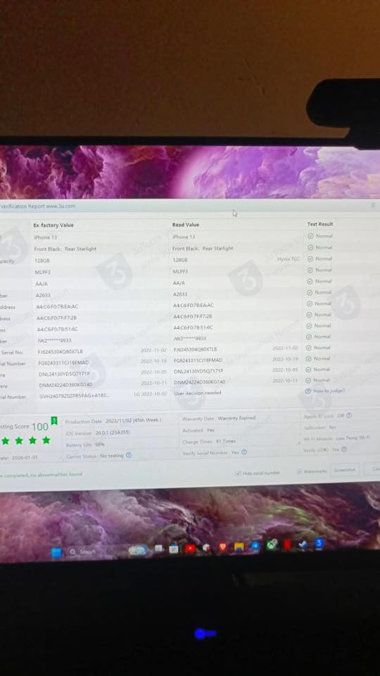 ***********واتساب

جهاز نظافة 100% بطارية 99 ما مستبدلة مشحون 81 مرة الصورة جوة للبرنامج حاسبه كله نورمال 
ما مستبدل بيه اي قطعة 
جهاز فقط مفتوح تخطي 
شبكة موجودة اتصال 911 موجود فرمت حدث كله طبيعي 
فقط مفتوح تخطي لانه نسخة امارات مو شرق اوسط
سعره:350 الف مجالة بسيط
مكاني بغداد الغزاليه او العامري

يرهم مراوس باحدث هم تخطي مبدل بي شي عادي
