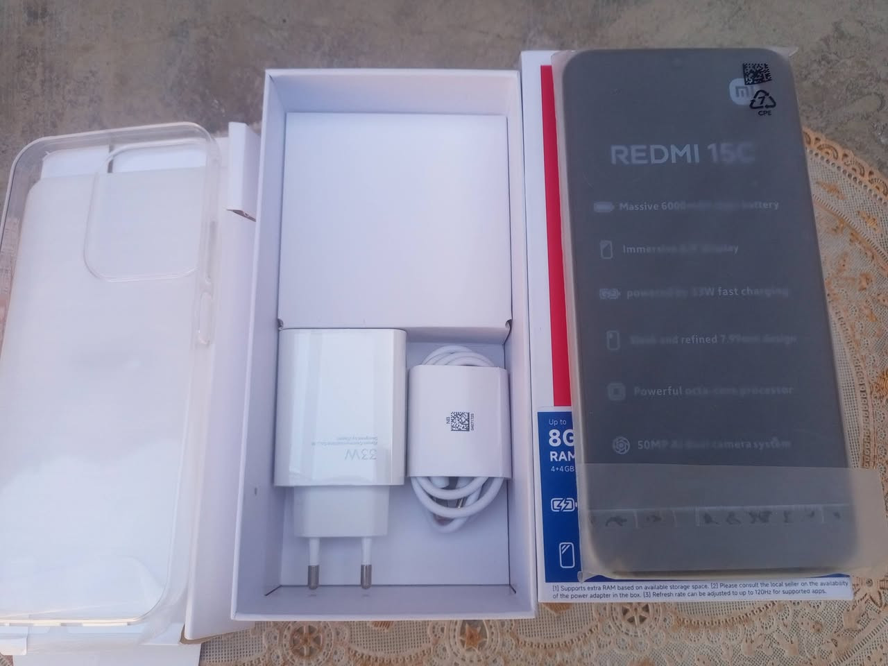 ‏جهاز جديد مامستخدم  
‏ريدمي 15c
‏ ذاكره ٢٥٦ مع رام ٨ كيكا
‏معالج من هيليوم بالالعاب قوي
‏كاميرا بدقه ٥٠ ميكا بكسل
‏شاشه ٦.٩ انج مع ١٢٠ هرتز
‏نظام تشغيل ١٥ اندرويد
‏البطاريه ٦٠٠٠ ملي امبير
‏اهم مواصفاته 
‏خياراً اقتصادياً قوياً، ويبرز ببطاريته الضخمة سعة 6000 مللي أمبير التي تدوم طويلاً، وشاشة عرض كبيرة مقاس 6.9 بوصة بمعدل تحديث 120Hz سلس، وكاميرا أساسية 50 ميجا بكسل، مع شحن سريع بقوة 33
‏السعر 140الف


**إذا كنت صاحب هذا الإعلان وتريد حذفه لأي سبب، رجاءا أرسل رسالة إلى الدعم الفني**