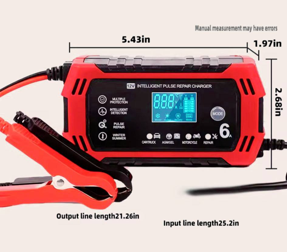 شاحن بطارية السيارة 
الميزات:
شحن فعال: تم تصميم شاحن بطارية السيارة 6A لتسليم الشحن الأمثل لبطاريات 12 فولت، مما يزيد من تأكد من سيارتك أو الشاحنة أو دراجة نارية أو جزازة العشب جاهزة للانطلاق.
شاشة LCD: تتميز بشاشة LCD شفافة، ويوفر الشاحن تحديثًا في الوقت الحقيقي على حالة الشحن والجهد والتيار، مما يجعلها مراقبة عملية الشحن بلمسة نهائية.
توافق متعدد الاستخدامات: هذا الشاحن مناسب لمختلف المركبات والمعدات، بما في ذلك السيارات والشاحنات والدراجات النارية وجزازات العشب والبطاريات البحرية، يوفر حلاً مناسبًا لجميع احتياجات الشحن.
ميزات السلامة: يتميز الشاحن 12 فولت على وظائف حماية السلامة مثل حماية الجهد الزائد وحماية الجهد المنخفض وحماية القطبية العكسية.

سعره 20 الف مع التوصيل 
للاستفسار ***********
او على الخاص
