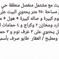 عقار للبيع بيت مع مشتمل طابو صرف ٢٥٠ متر  للاستفسار الاتصال على  07711...