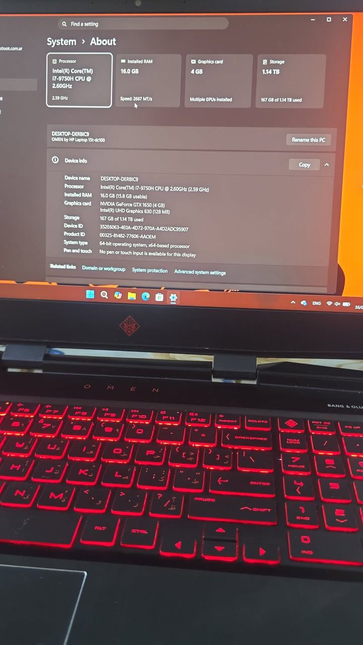 للبيع لابتوب HP Omen 15 Gaming بحالة جيدة جدًا

المواصفات:

• المعالج: Intel Core i7-9750H

• كرت الشاشة: NVIDIA GTX 1650 4GB

• الرام: 16GB

• التخزين:

SSD 256GB

HDD 1TB

• الشاشة ممتازة

• الكيبورد إضاءة حمراء

• البطارية بحالة جيدة

• الشاحن أصلي

اذا مهتم بي , تواصل وياي على الخاص

أو علق بــ مهتم حتى اتواصل وياك


**إذا كنت صاحب هذا الإعلان وتريد حذفه لأي سبب، رجاءا أرسل رسالة إلى الدعم الفني**