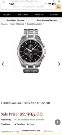 تيسو كوتيور • كرونوغراف أوتوماتيك • أصلي مستورد