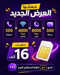 ٣٠٠ دقيقة • ٤٠٠٠ ميغا شامل • ٨٠٠٠ ميغا ليلي