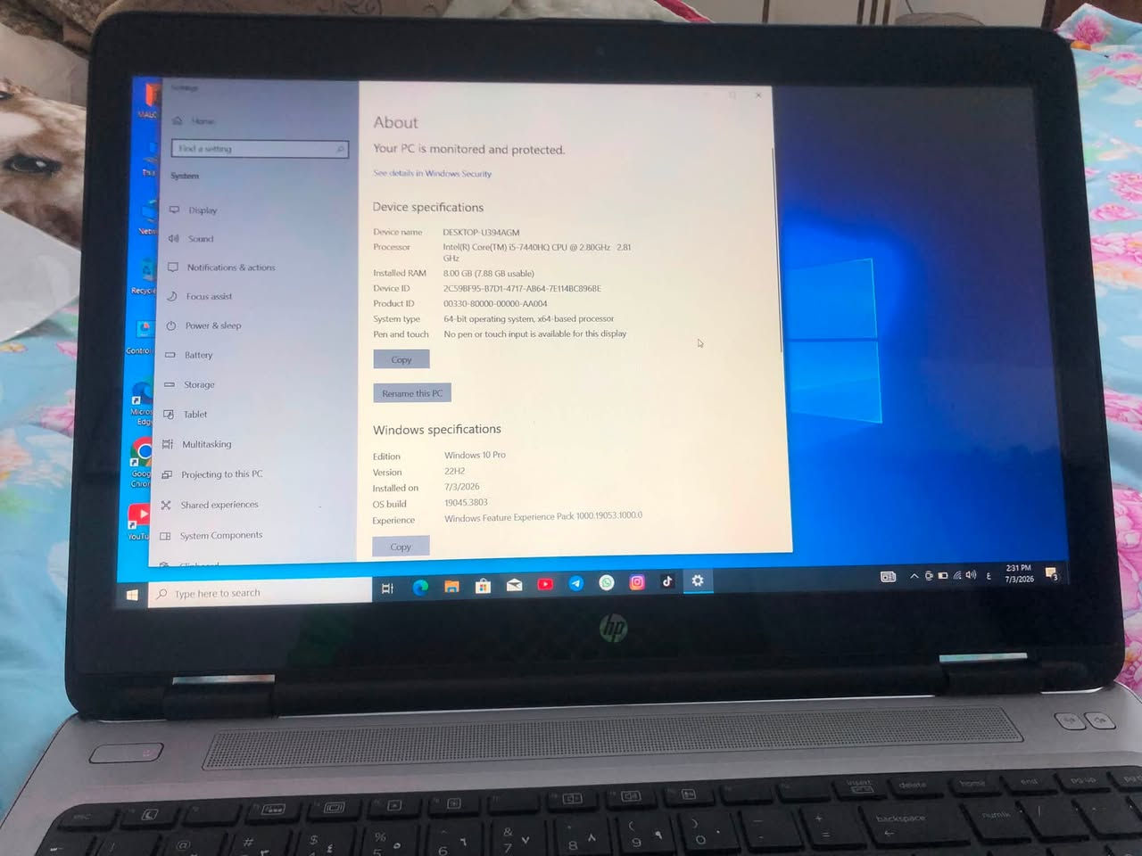 السلام عليكم
لابتوب hp جيل السابع 

رام 8 ddr4 

هارد 256 ssd 

شاشه 15.6 full hd 

250 الف 

بغداد المشتل 
***********

