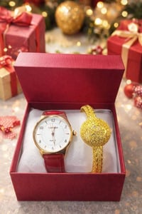 الفخامة والذوق الراقي مع هذا البوكس المميز 💝   ساعة عصرية بتصميم ناعم ...