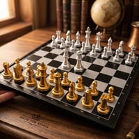 شطرنج مغناطيسية • ذهبي وفضي • قابلة للطي