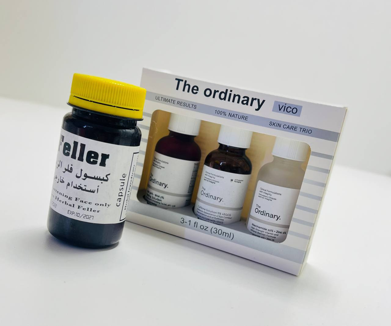 ✨ سر الجمال في بكج واحد ✨
دلّلي بشرتك مع أقوى مجموعة عناية تقدّم لك حلولاً شاملة لكل مشاكل البشرة!
💎 بكج The Ordinary الفاخر يحتوي على 3 سيرومات فعّالة + كبسول فلر زيتي لتمنحك إشراقة لا تقاوم:

سيروم النياسيناميد: يقلّل المسامات، يعالج آثار الحبوب، ويمنحك بشرة موحّدة وناعمة.

سيروم التقشير بالأحماض: يقشر بلطف، يزيل الخلايا الميتة، ويمنح بشرتك إشراقة صحية.

سيروم الكافيين: يخفف الانتفاخ والهالات السوداء ويعيد الحيوية لمحيط العين.

كبسول الفلر الزيتي: لتسمين الوجه والخدود، تبييض البشرة، شدّها، القضاء على التجاعيد، ومنحها نضارة استثنائية بفضل تركيبة غنية بالفيتامينات والأعشاب الطبيعية.

💫 النتيجة؟ بشرة شابة، ممتلئة، صافية، ومضيئة من أول استعمال!

سعر العرض 21 فقط 

توصيل بغداد 4 محافضات 6


**إذا كنت صاحب هذا الإعلان وتريد حذفه لأي سبب، رجاءا أرسل رسالة إلى الدعم الفني**
