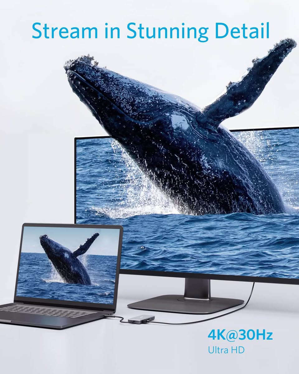 Anker A8346 USB-C Hub Premium 7-in-1
أهم المميزات
منفذ شحن USB-C PD: يدعم شحن طاقة ممررة (Pass-Through) تصل إلى 100 واط إدخال (يستهلك المحور 15 واط لتشغيله، ويضخ 85 واط صافية لشحن الحاسوب). تنبيه: هذا المنفذ مخصص للشحن فقط ولا يدعم نقل البيانات أو عرض الفيديو.
منفذ بيانات USB-C: مخصص لنقل الملفات بسرعة تصل إلى 5 جيجابت في الثانية.
منفذا بيانات USB-A 3.0: لدعم الملحقات التقليدية (الفأرة، لوحة المفاتيح، الفلاش ميموري) بسرعة نقل تصل إلى 5 جيجابت في الثانية.
منفذ HDMI: يدعم بث وعرض الفيديو بدقة تصل إلى 4K بمعدل تحديث 30 هرتز.
قارئ بطاقات ذاكرة مزدوج: يشمل فتحة لبطاقات SD القياسية وأخرى لبطاقات microSD، ويدعم سرعة نقل بيانات تصل إلى 104 ميجابايت/ثانية


**إذا كنت صاحب هذا الإعلان وتريد حذفه لأي سبب، رجاءا أرسل رسالة إلى الدعم الفني**