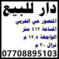 للبيع  المساحة 412 واجهة12 نزال 30 دار قديم (قطعة )  لل استفسار 077088...