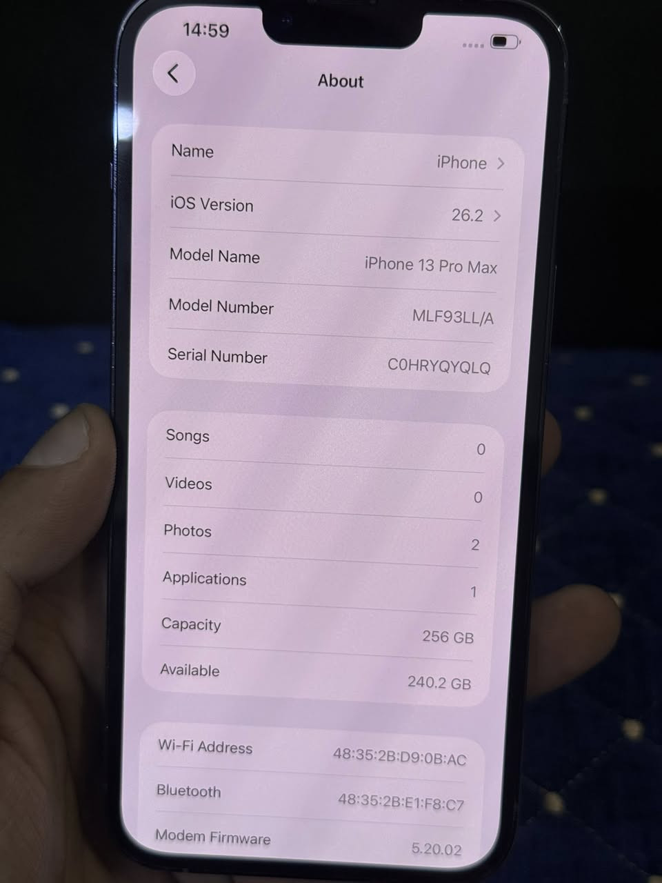 ايفون 13 برو ماكس ذاكره 256 شغال 100‎%‎
*********** بطاريه 87‎%‎ نموذج M مابي اي تصليح @إشارة
