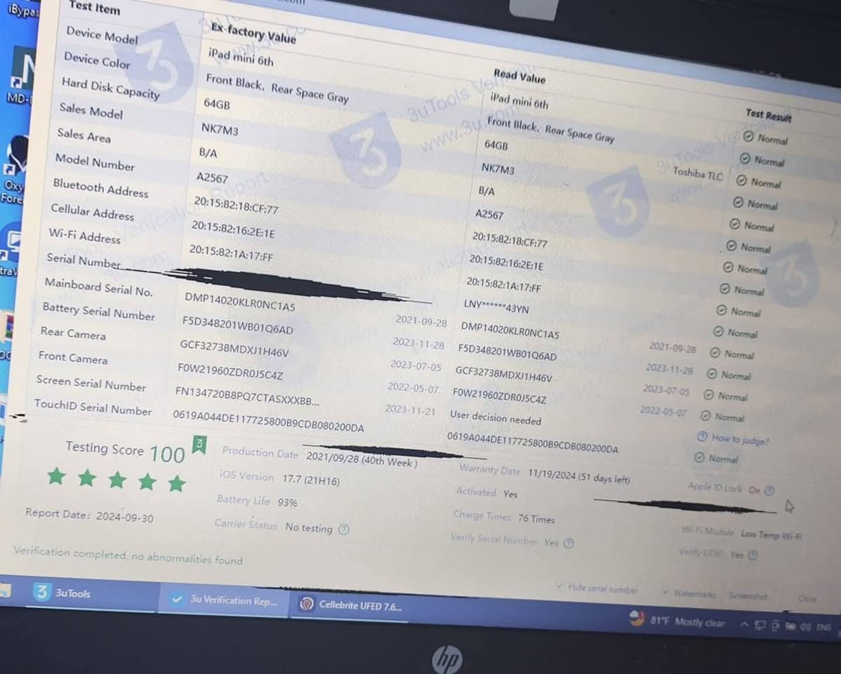 ايباد للبيع مني 6
كامل ملحقات كارتون شاحن 35 W حافظة شفاف 

ذاكرة 64 

معالج A15 

بطارية 89 

جهاز نظيف 100% شخط مابي 

حاسبه نورمال 

اتصال  ***********  

عنوان موصل الجانب الايمن

سعر 400 الف
