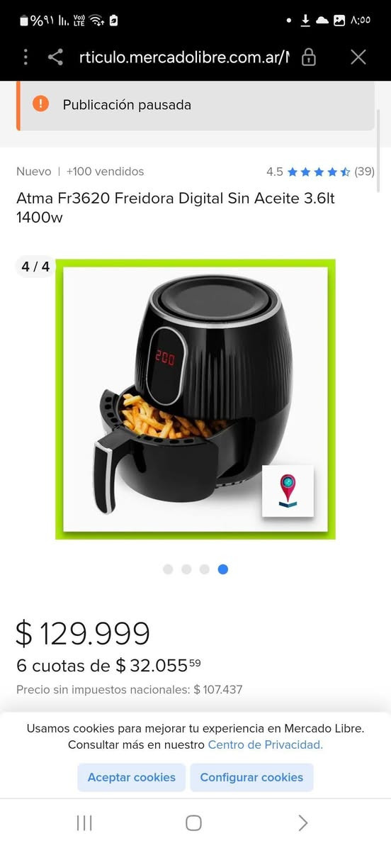 بس لاتكسرون خلي سعر وبالعافيه 
قلايه هوائيه
تبلغ سعتها 3.6 لتر.
الطاقة: تعمل بقدرة 1400 واط.
المميزات: تحتوي على لوحة تحكم LED رقمية مع مؤقت لمدة 60 دقيقة.
التحكم بالحرارة: تتيح التحكم في درجة الحرارة بين 80 و 200 درجة مئوية


**إذا كنت صاحب هذا الإعلان وتريد حذفه لأي سبب، رجاءا أرسل رسالة إلى الدعم الفني**