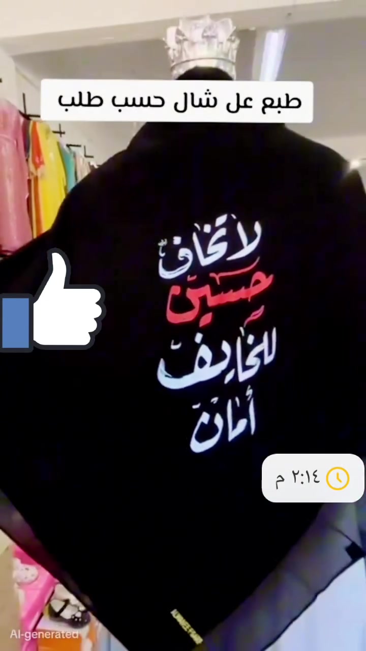 لا تخاف حسين... للخايف أمان 🖤

احنه وياكم بخدمة المواكب والزوار
طباعة حرارية على: الشال - التيشرت - القبعة
دقة عالية وغسل 100 مرة بدون ما تمسح

✅ الدفع عند الاستلام 
✅ توصيل لكل محافظات العراق
✅ تسليم خلال 24 ساعة

للحجز دز هسه على واتساب:
***********
توصيل جميع المحافضات
الأسدي للطباعة الحرارية 

#لا_تخاف_حسين #للخايف #أمان
#طباعة_حرارية #مواكب_الحسين
