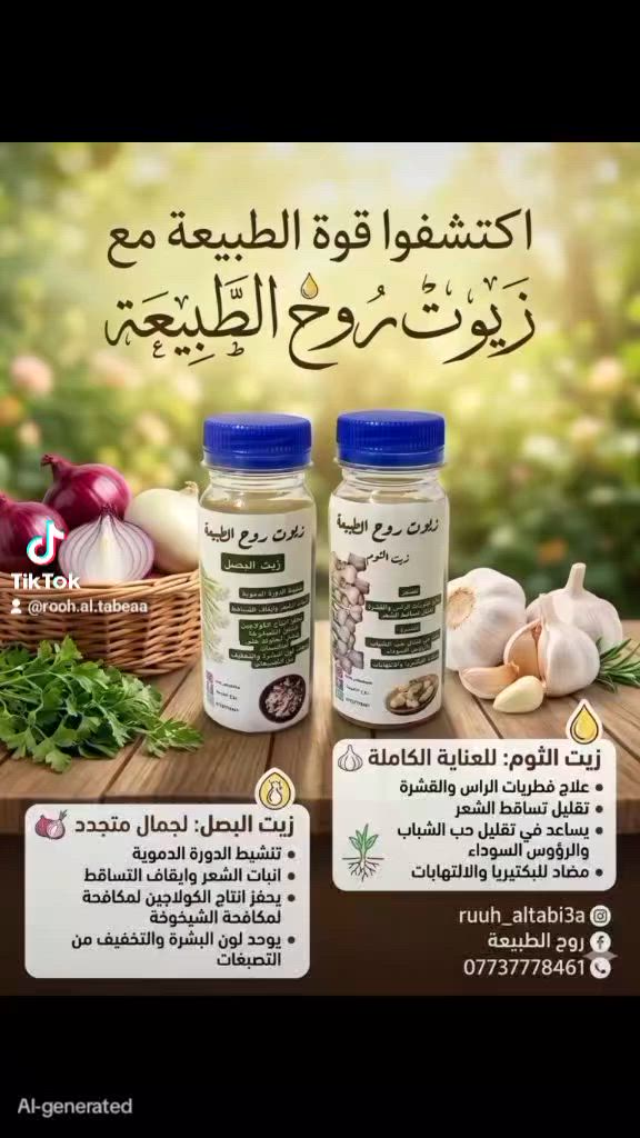 زيوت روح الطبيعة 
جميع انواع الزيوت 
للطلب راسل الصفحة


**إذا كنت صاحب هذا الإعلان وتريد حذفه لأي سبب، رجاءا أرسل رسالة إلى الدعم الفني**