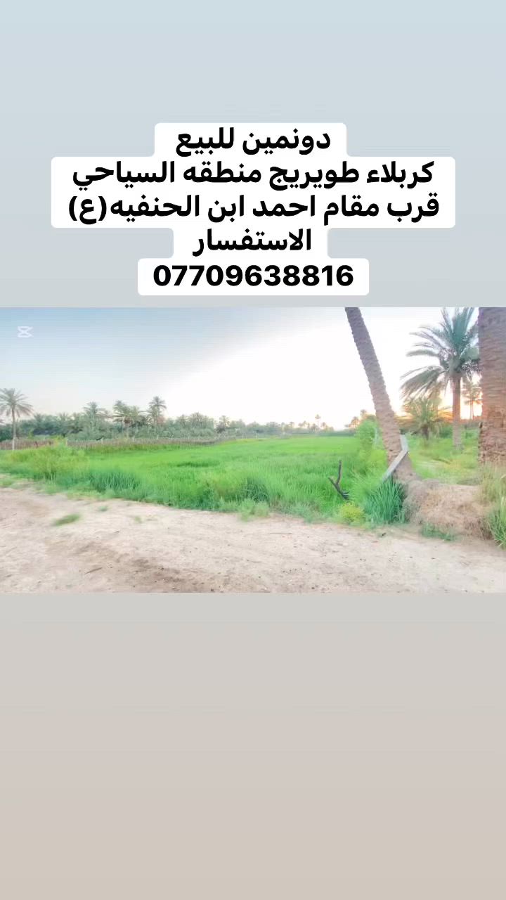 الموقع: كربلاء – طويريج – المنطقة السياحي، قرب مقام أحمد بن الحنفية ع

✅ المساحة: دونمين
✅ طابو زراعي – سند 25
✅ تحويل مباشر
✅ يبعد عن مركز مدينة كربلاء حوالي 15 كم

🔹 كافة الخدمات متوفرة:
✔️ كهرباء
✔️ ماء إسالة
✔️ ماء سقي

💰 السعر: 425 مليون دينار عراقي
📌 قابل للتفاوض

للاستفسار:
0770963816


**إذا كنت صاحب هذا الإعلان وتريد حذفه لأي سبب، رجاءا أرسل رسالة إلى الدعم الفني**