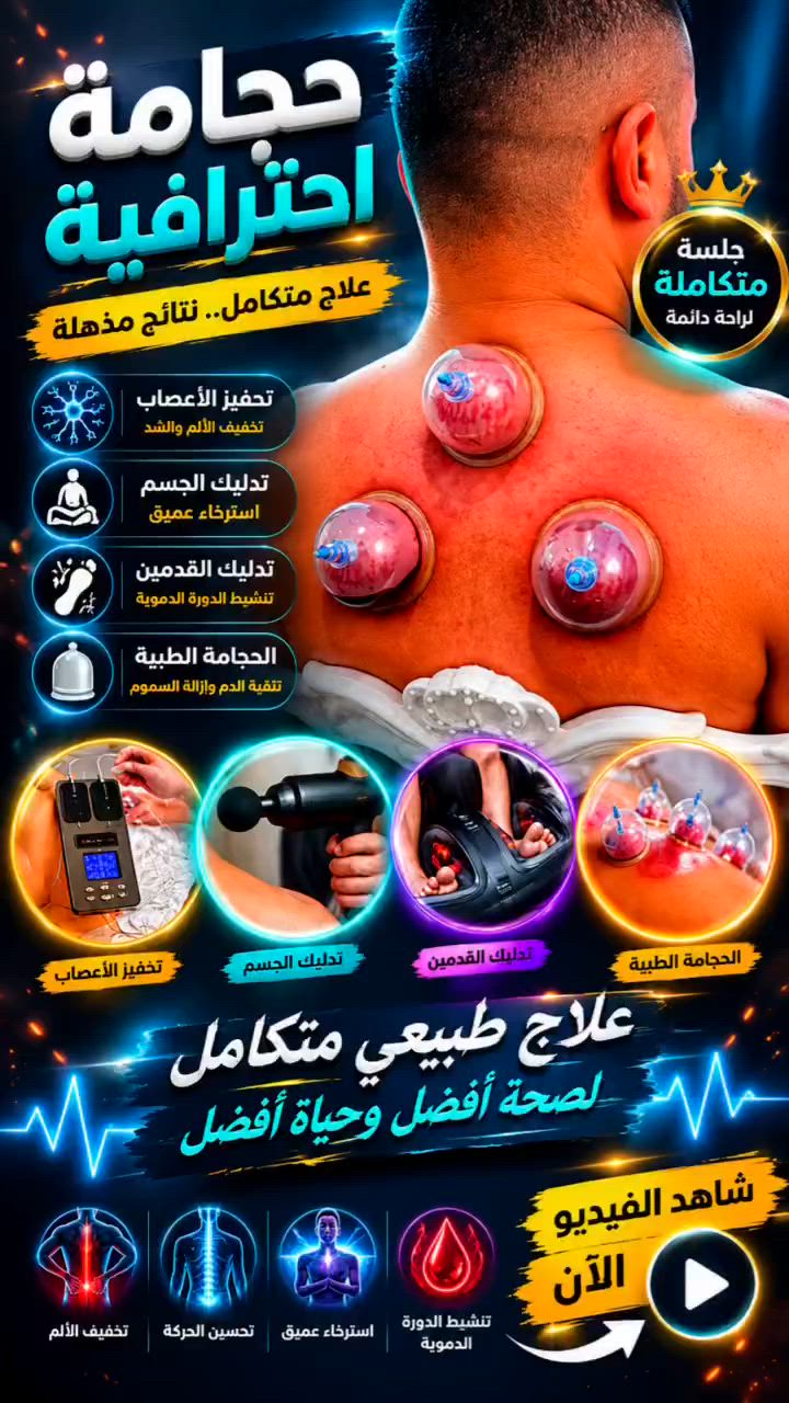 الحجامة ليست مجرد كؤوس توضع على الجسم ، بل تحتاج الى خبرة ودقة لتحقيق افضل النتائج ، 
بالفيديو جانب من حجامتنة الاحترافية الي نقدمهة بمركزنة للمريض ،، 
عنوانة 📍 الشعب / حي الجزائر / فلكة الفيحاء / مركز العالمي للعلاج الطبيعي والفيزيائي والتأهيل الطبي 
للمزيد من التفاصيل والاستفسار التواصل على ارقام الهاتف :- ‭***********‬
***********
