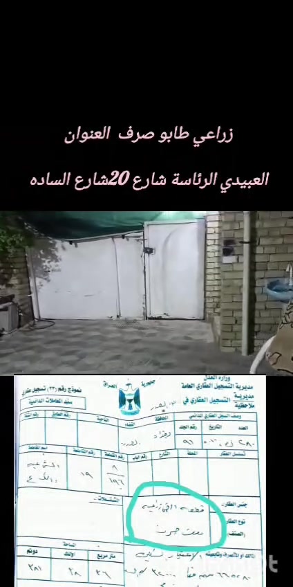 السلام عليكم بيت بالعبيدي زراعي شارع عشرين اتصال ***********
