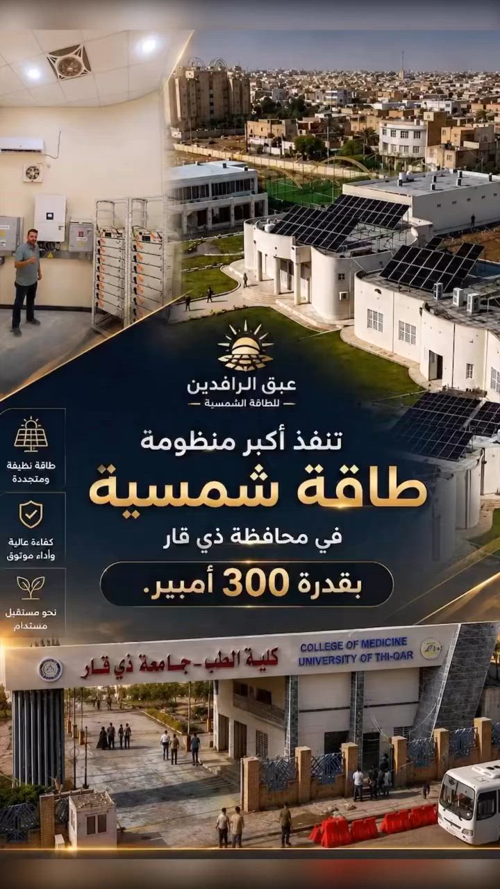 ⚡ عبق الرافدين للطاقة الشمسية | إنجاز جديد يُضاف إلى سجل مشاريعنا ⚡

نفخر بتنفيذ أكبر منظومة طاقة شمسية بقدرة 300 أمبير في محافظة ذي قار، ضمن مشروع جامعة ذي قار / كلية الطب، وبأحدث التقنيات العالمية وأعلى معايير الجودة والكفاءة.

🔹 مواصفات المنظومة:
☀️ القدرة: 300 أمبير
🔸 الألواح الشمسية: 150 لوح LONGi
⚡ الانفيرتر: Deye 80kW
🔋 البطاريات: High Voltage 120kW
🗄️ عدد راكات البطاريات: 2 Rack
🏗️ الهيكل: حديد مغلون (ميكانوا) مقاوم للعوامل الجوية
⚙️ بنلات DC & AC متكاملة ومنفذة حسب المواصفات الفنية والهندسية المعتمدة.

نواصل العمل لتقديم حلول طاقة شمسية موثوقة، بكفاءة عالية، وتصاميم احترافية تضمن أفضل أداء واستدامة للمشاريع الكبيرة والمؤسسات الحكومية والخاصة.

📍 عنوان الشركة:
الناصرية – حي أور – شارع الصفا (السايدين)

📞 للتواصل والاستفسار:
***********

#عبق_الرافدين_للطاقة_الشمسية #الطاقة_الشمسية #ذي_قار #الناصرية #جامعة_ذي_قار #كلية_الطب #LONGi
