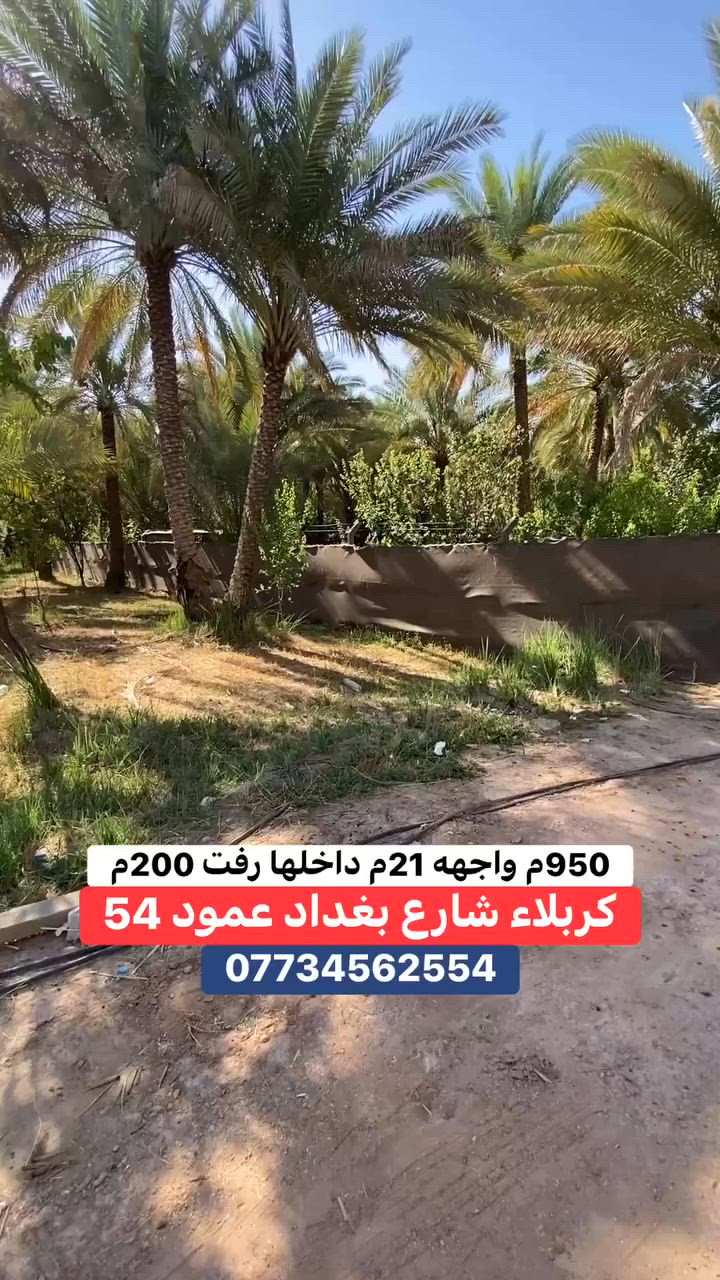 ***********
قطعة ارض المساحه 950م واجهه 21م 
طابو زراعي سند 25اقرار من صاحب الارض 
كربلاء شارع بغداد عمود 54 خلف مطبخ العتبه داخل شارع ابو طحين الجديد

