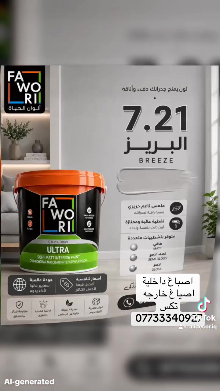 تكس فاوري الخارجي
حماية فائقة… ولمسة تدوم

✅ مقاوم لأشعة الشمس والحرارة.
✅ مقاوم للأمطار والرطوبة والعوامل الجوية.
✅ تغطية عالية بملمس متين.
✅ ثبات ممتاز للألوان لفترات طويلة.
✅ سهل التطبيق وسريع الجفاف.
✅ جودة عالمية.
✅ أسعار تنافسية.

📞 للطلب والاستفسار:
***********

فاوري… لأن واجهة منزلك تستحق الأفضل. 🌿🏡
