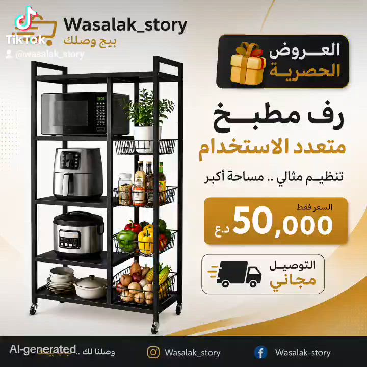 ستاند تنظيم وتخزين متعدد الاستخدامات
رتبوا مطبخكم بلمسة واحدة! ✨
​تعبتوا من هوسة المطبخ وقلة المساحة؟ منظم المطبخ المتكامل والذكي صار متوفر الآن لتوفير الترتيب والمظهر العصري.
​ليش هذا المنظم ضروري بمطبخكم؟
• ​متعدد الاستخدامات: يتسع للأجهزة الكهربائية (مايكرويف، قلاية هوائية، قدر ضغط) مع رفوف مخصصة للخضار والبهارات.
• ​حركة سهلة وسلسة: مزود بعجلات متينة لسهولة التنقل والتنظيف تحته.
• ​تصميم عصري وقوي: هيكل معدني متين باللون الأسود الأنيق يناسب أي ديكور.
​العرض الحالي:
• ​💰 السعر: 50 ألف دينار فقط!
• ​🚚 التوصيل:مجاني لكافة المحافظات.
​للطلب أو الاستفسار:
يرجى مراسلة الخاص مباشرة 📩
من صفحة: Wasalak_story 

#منظم_مطبخ #ترتيب_المطبخ #ديكور_مطبخ #أثاث_منزلي #مطبخ_عصري