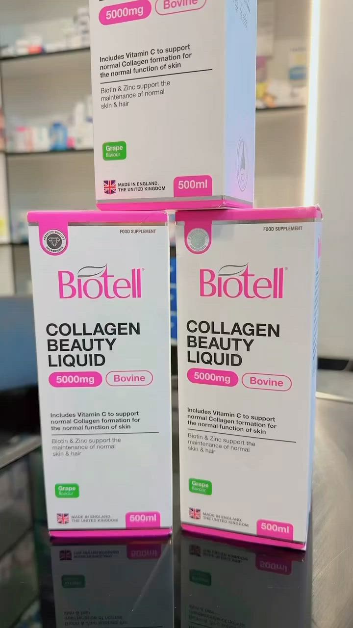 Biotell Collagen Beauty Liquid 5000mg

✨ كولاجين سائل لدعم جمال البشرة والشعر
 • يحتوي على 5000 ملغم من الكولاجين البقري.
 • مدعم بـ فيتامين C الذي يساعد على تكوين الكولاجين الطبيعي في الجسم.
 • يحتوي على البيوتين والزنك للمساعدة في الحفاظ على صحة الشعر والبشرة.
 • سهل الاستخدام وسريع الامتصاص مقارنة ببعض أنواع الكولاجين الأخرى.
 • بنكهة العنب اللذيذة.

💜 الفوائد المحتملة:
 • دعم نضارة ومرونة البشرة.
 • المساعدة في الحفاظ على صحة الشعر.
 • دعم صحة الجلد بشكل عام.

📍 متوفر لدى صيدلية حسين فيصل
📞 ***********
