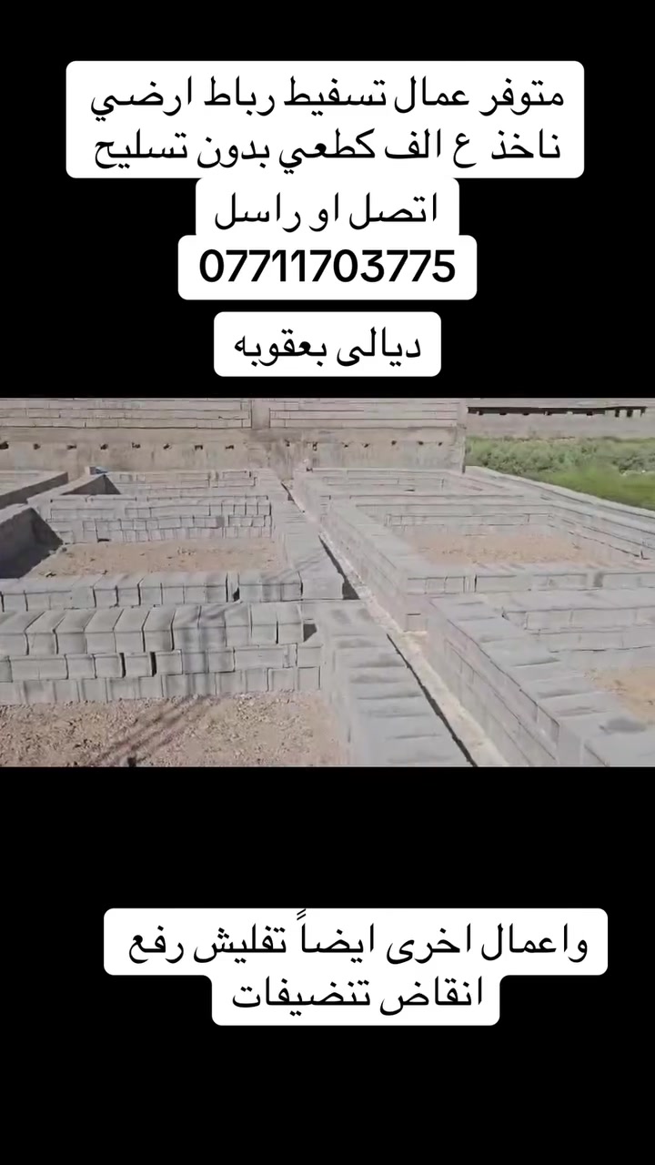 متوفر كادر عمال كامل لكافه الاعمال تسفيط رباط بدون تسليح ناخذ ع الف ونشتغل تفليش رفع انقاض تنضيفات عامه اتصل وبل خدمة ***********
