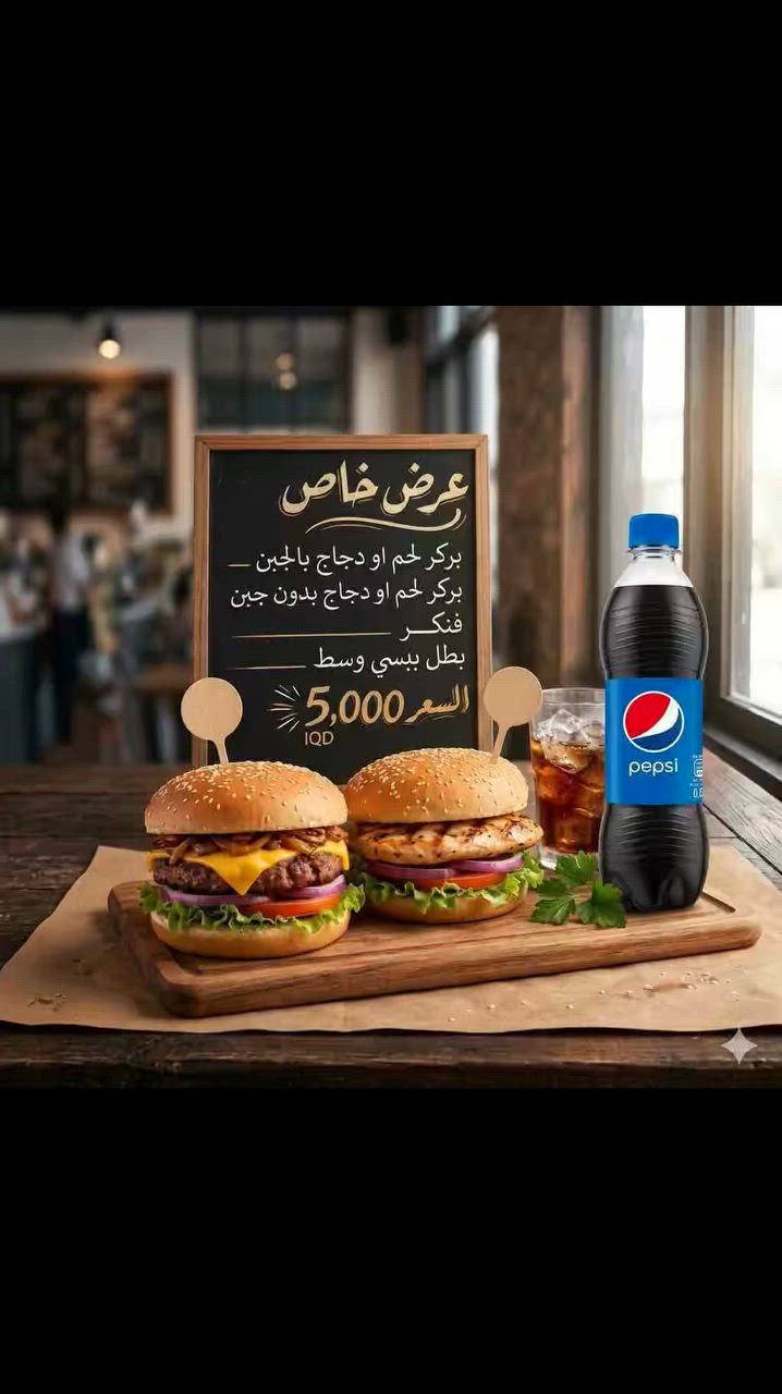 متوفره العروض ابوالـ5 وابو الـ10 من ركن البركر الساعه العاشره صباحا الى 2 ليلاً فقط توصيل لكل مناطق تكريت للطلب ***********  اطلبوا ويوصلكم حار لباب البيت 🌹
