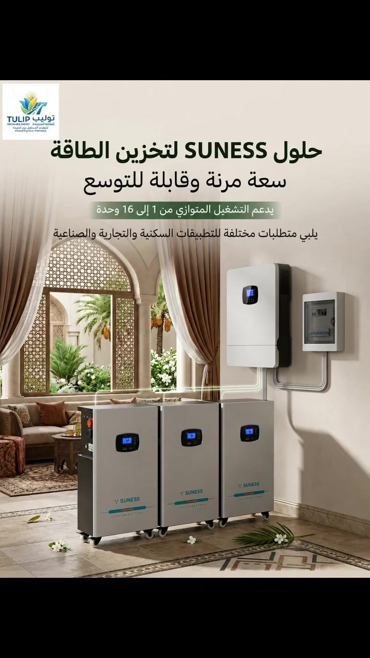 📢 إلى كافة شركائنا النجاح: مكاتب وشركات الطاقة المتجددة والمنصبين الأفاضل! ⚡🔋

​تعلن شركة توليب للطاقة المتجددة عن توفر بطاريات SUNESS — الحل الأقوى، الأمتن، والأنسب للسوق العراقي!

​إذا كنت تبحث عن الجودة التي ترفع من ثقة زبائنك وتضمن لك راحة البال بعد التنصيب، فإن SUNESS هي خيارك الأول بدون منافس.

​🌟 لماذا تختار بطاريات SUNESS لمشاريعك؟

​سعة مرنة وقابلة للتوسع: تدعم الربط بالتوازي من 1 إلى 16 وحدة لتلبية احتياجات أي مشروع. 

​تغطية شاملة للجميع: تلبي متطلبات الاستخدام المنزلي ( السكني)، التجاري، والصناعي بكفاءة متناهية.

​متانة ومتانة عالية: مصممة لتحمل ظروف التشغيل الصعبة والأجواء العراقية.

​سهولة وسرعة التنصيب: تصميم عملي يسهل على المنصبين الربط والبرمجة مع مختلف أنواع الإنفرترات.
 مستمراً لضمان نجاح مشاريعكم وتسليمها بأعلى مستويات الإتقان.

​📍 مواقعنا: 
​بغداد: شارع الضلال
السماوة : حي الحكم
موزعينا في كافة محافظات الجنوب والوسط
​📞 للحجز والاستفسار وطلبات الجملة: 

​[*********** - ***********]

​شركة توليب للطاقة المتجددة — خيارك الموثوق لتكنولوجيا التخزين الحديثة.

​#شركة_توليب #Suness #طاقة_شمسية #بطاريات_ليثيوم #تخزين_الطاقة
