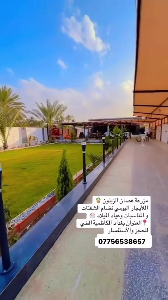 مزرعه أغصان الزيتون اللايجار اليومي نضام شفتات ومناسبات وعياد ميلاد 🎂
العنوان : بغداد الكاظميه الطي 
للحجز والاستفسار ***********

